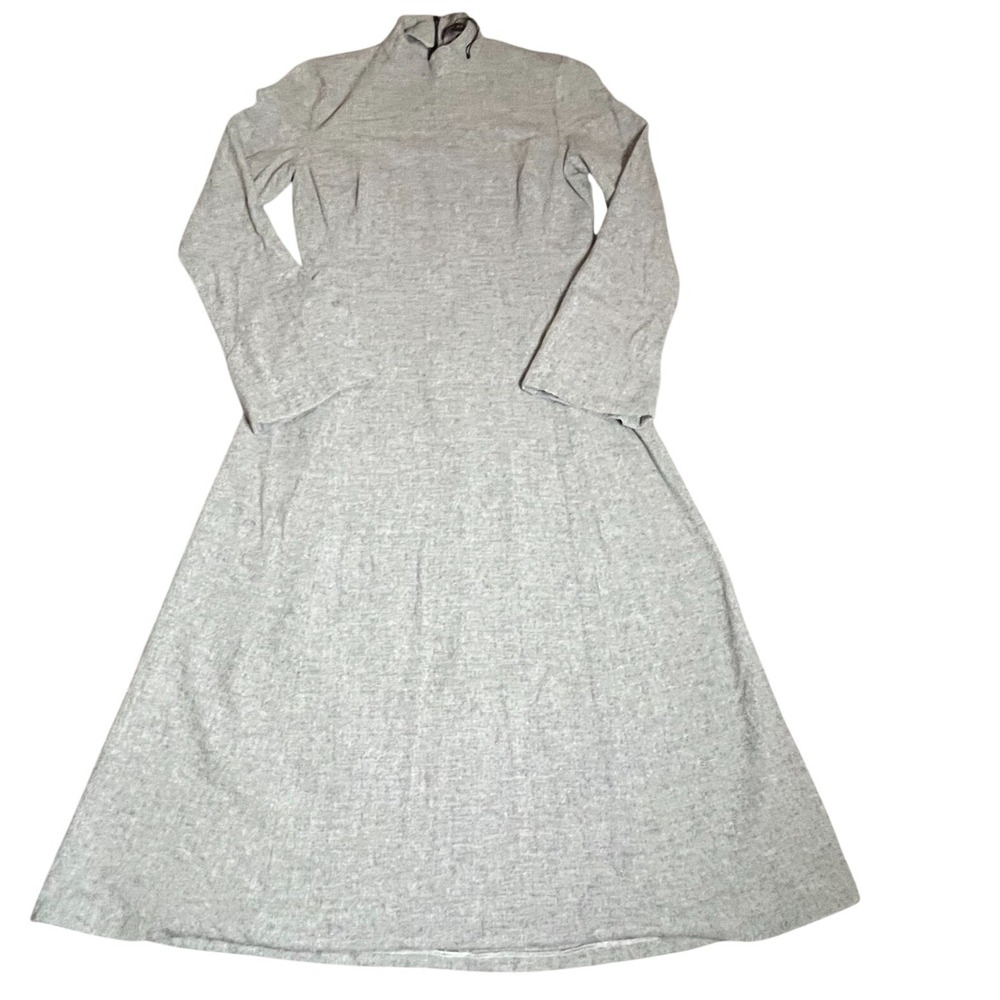 Zara Woman Grey Mock Neck Maxi Dress Wool Blend Bell Sleeve Long Sleeve Size S